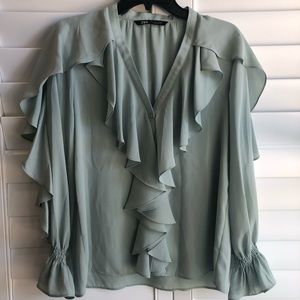 Mint Blue Zara Ruffle Blouse